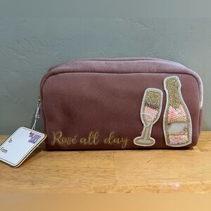 Gloss & Glo “Rose All Day” Pink Velvet Cosmetic Bag With Gold Sequin Accents